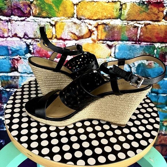 Michael Michael Kors Leather Upper Espadrille Wedge Cut Out Sandals 7.5 - Picture 7 of 10